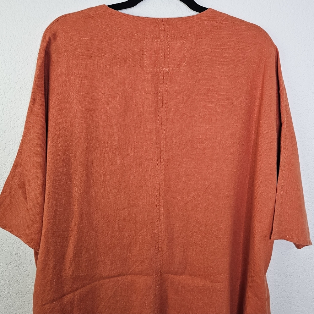 Not Perfect Linen Burnt Orange Oversized Shift Caftan Pocket Dress M/L - Picture 5 of 9